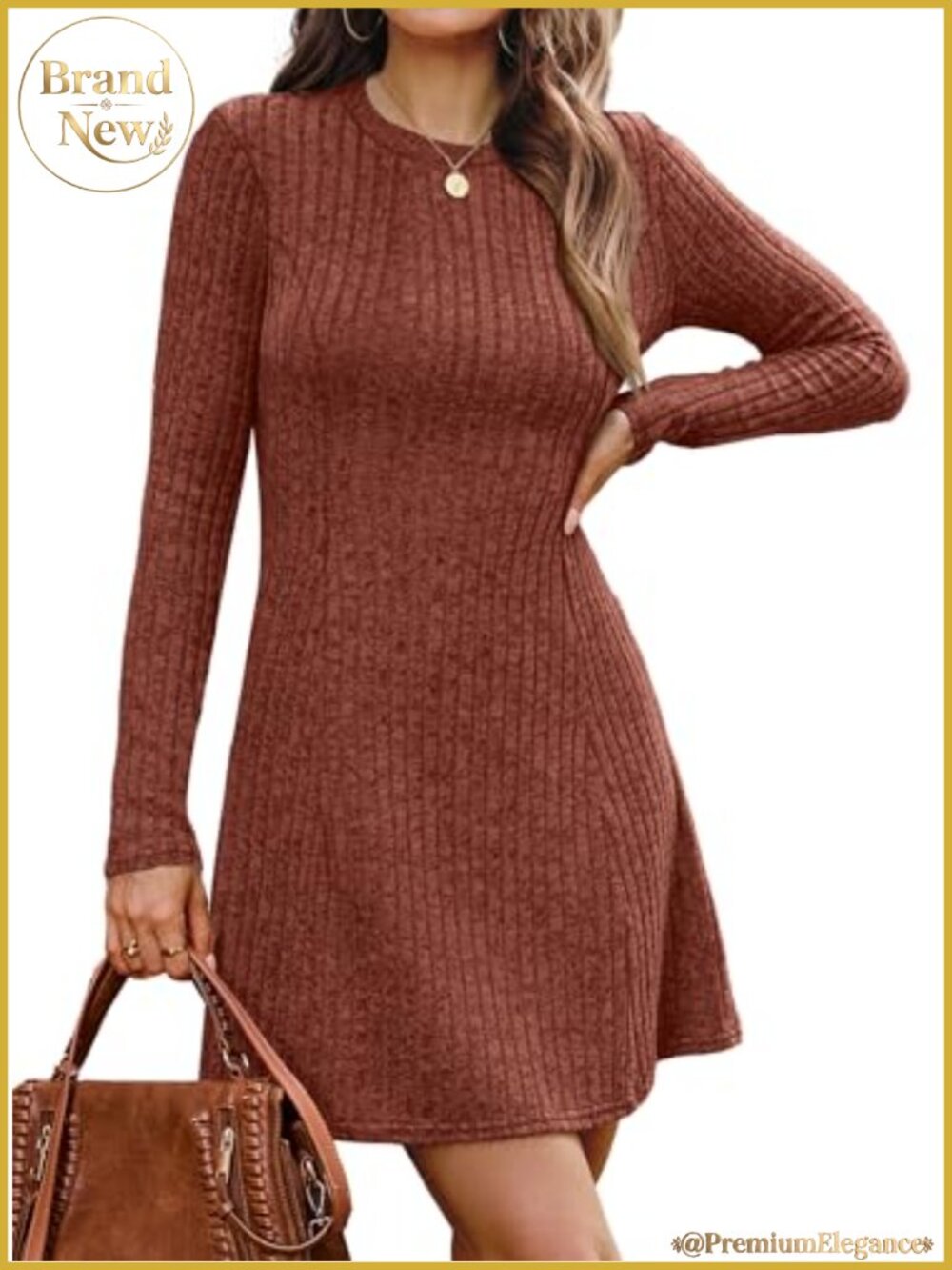 Long Sleeve Crew Neck Sweater Dress Ribbed Knit Bodycon A-Line